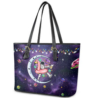 Funny Astronauts Sit On Flamingo Christmas Leather Tote Bag Xmas Holiday Patterns - Wonder Print Shop