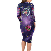 Funny Astronauts Sit On Flamingo Christmas Long Sleeve Bodycon Dress Xmas Holiday Patterns - Wonder Print Shop
