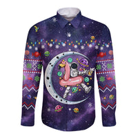 Funny Astronauts Sit On Flamingo Christmas Long Sleeve Button Shirt Xmas Holiday Patterns - Wonder Print Shop