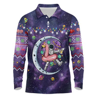 Funny Astronauts Sit On Flamingo Christmas Long Sleeve Polo Shirt Xmas Holiday Patterns - Wonder Print Shop