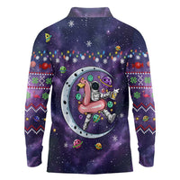 Funny Astronauts Sit On Flamingo Christmas Long Sleeve Polo Shirt Xmas Holiday Patterns - Wonder Print Shop