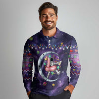 Funny Astronauts Sit On Flamingo Christmas Long Sleeve Polo Shirt Xmas Holiday Patterns - Wonder Print Shop
