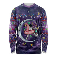 Funny Astronauts Sit On Flamingo Christmas Long Sleeve Shirt Xmas Holiday Patterns - Wonder Print Shop