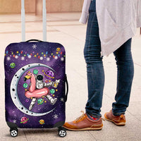 Funny Astronauts Sit On Flamingo Christmas Luggage Cover Xmas Holiday Patterns - Wonder Print Shop