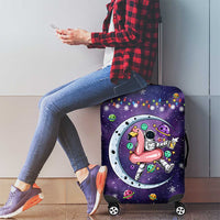 Funny Astronauts Sit On Flamingo Christmas Luggage Cover Xmas Holiday Patterns - Wonder Print Shop