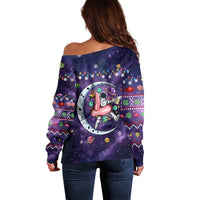 Funny Astronauts Sit On Flamingo Christmas Off Shoulder Sweater Xmas Holiday Patterns - Wonder Print Shop