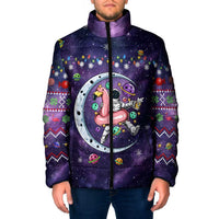 Funny Astronauts Sit On Flamingo Christmas Padded Jacket Xmas Holiday Patterns - Wonder Print Shop