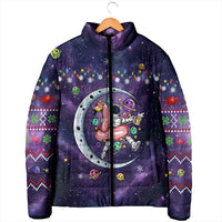 Funny Astronauts Sit On Flamingo Christmas Padded Jacket Xmas Holiday Patterns - Wonder Print Shop