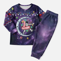 Funny Astronauts Sit On Flamingo Christmas Pajama Set Xmas Holiday Patterns - Wonder Print Shop
