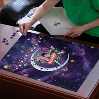 Funny Astronauts Sit On Flamingo Christmas Puzzle Xmas Holiday Patterns - Wonder Print Shop