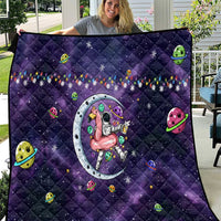 Funny Astronauts Sit On Flamingo Christmas Quilt Xmas Holiday Patterns - Wonder Print Shop