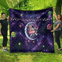 Funny Astronauts Sit On Flamingo Christmas Quilt Xmas Holiday Patterns - Wonder Print Shop