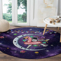 Funny Astronauts Sit On Flamingo Christmas Round Carpet Xmas Holiday Patterns - Wonder Print Shop