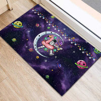 Funny Astronauts Sit On Flamingo Christmas Rubber Doormat Xmas Holiday Patterns - Wonder Print Shop