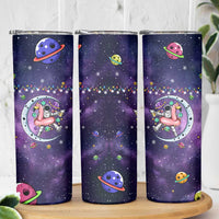Funny Astronauts Sit On Flamingo Christmas Skinny Tumbler Xmas Holiday Patterns - Wonder Print Shop