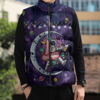 Funny Astronauts Sit On Flamingo Christmas Sleeveless Puffer Jacket Xmas Holiday Patterns - Wonder Print Shop