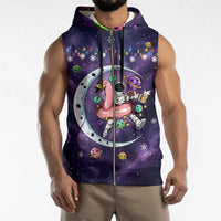 Funny Astronauts Sit On Flamingo Christmas Sleeveless Zip Hoodie Xmas Holiday Patterns - Wonder Print Shop