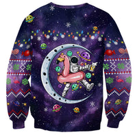 Funny Astronauts Sit On Flamingo Christmas Sweatshirt Xmas Holiday Patterns - Wonder Print Shop