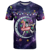 Funny Astronauts Sit On Flamingo Christmas T Shirt Xmas Holiday Patterns - Wonder Print Shop