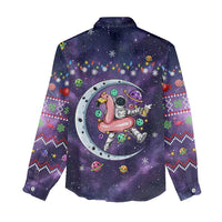 Funny Astronauts Sit On Flamingo Christmas Women Casual Shirt Xmas Holiday Patterns - Wonder Print Shop