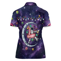 Funny Astronauts Sit On Flamingo Christmas Women Polo Shirt Xmas Holiday Patterns - Wonder Print Shop