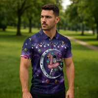 Funny Astronauts Sit On Flamingo Christmas Zipper Polo Shirt Xmas Holiday Patterns - Wonder Print Shop