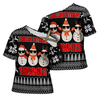 Chillin With My Snowmies Christmas Cross Shoulder Shirt Xmas Holiday Patterns - Wonder Print Shop