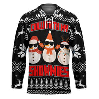 Chillin With My Snowmies Christmas Hockey Jersey Xmas Holiday Patterns - Wonder Print Shop