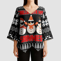 Chillin With My Snowmies Christmas Kimono Sleeve Blouse Xmas Holiday Patterns - Wonder Print Shop