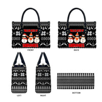 Chillin With My Snowmies Christmas Leather Bag Xmas Holiday Patterns - Wonder Print Shop