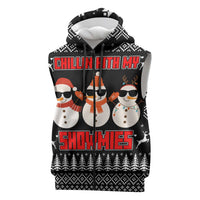 Chillin With My Snowmies Christmas Sleeveless Zip Hoodie Xmas Holiday Patterns - Wonder Print Shop