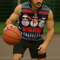 Chillin With My Snowmies Christmas Sleeveless Zip Hoodie Xmas Holiday Patterns - Wonder Print Shop