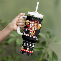 Christmas Brewdolph Reindeer Tumbler With Handle Xmas Holiday Patterns - Wonder Print Shop