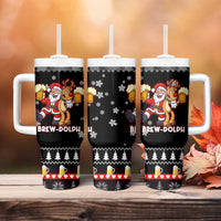 Christmas Brewdolph Reindeer Tumbler With Handle Xmas Holiday Patterns - Wonder Print Shop