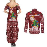 Chihuahua Dog Attitude Christmas Couples Matching Summer Maxi Dress and Long Sleeve Button Shirt Xmas Holiday Patterns - Wonder Print Shop