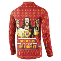 Jesus Birthday Christmas Button Sweatshirt Funny Xmas Holiday Patterns - Wonder Print Shop