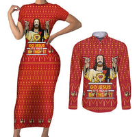 Jesus Birthday Christmas Couples Matching Short Sleeve Bodycon Dress and Long Sleeve Button Shirt Funny Xmas Holiday Patterns - Wonder Print Shop