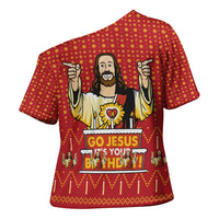 Jesus Birthday Christmas Cross Shoulder Shirt Funny Xmas Holiday Patterns - Wonder Print Shop