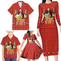 Jesus Birthday Christmas Family Matching Long Sleeve Bodycon Dress and Hawaiian Shirt Funny Xmas Holiday Patterns - Wonder Print Shop