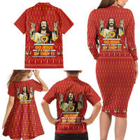 Jesus Birthday Christmas Family Matching Long Sleeve Bodycon Dress and Hawaiian Shirt Funny Xmas Holiday Patterns - Wonder Print Shop