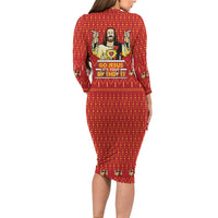 Jesus Birthday Christmas Family Matching Long Sleeve Bodycon Dress and Hawaiian Shirt Funny Xmas Holiday Patterns - Wonder Print Shop