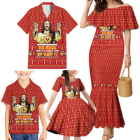 Jesus Birthday Christmas Family Matching Mermaid Dress and Hawaiian Shirt Funny Xmas Holiday Patterns - Wonder Print Shop