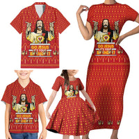 Jesus Birthday Christmas Family Matching Short Sleeve Bodycon Dress and Hawaiian Shirt Funny Xmas Holiday Patterns - Wonder Print Shop