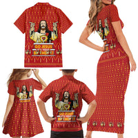 Jesus Birthday Christmas Family Matching Short Sleeve Bodycon Dress and Hawaiian Shirt Funny Xmas Holiday Patterns - Wonder Print Shop