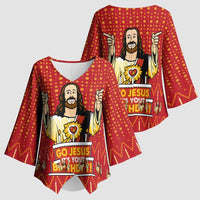 Jesus Birthday Christmas Kimono Sleeve Blouse Funny Xmas Holiday Patterns - Wonder Print Shop
