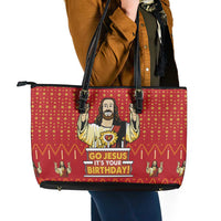 Jesus Birthday Christmas Leather Tote Bag Funny Xmas Holiday Patterns - Wonder Print Shop