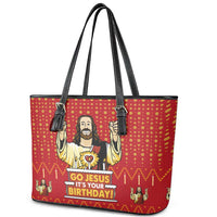 Jesus Birthday Christmas Leather Tote Bag Funny Xmas Holiday Patterns - Wonder Print Shop
