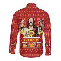 Jesus Birthday Christmas Long Sleeve Button Shirt Funny Xmas Holiday Patterns - Wonder Print Shop
