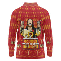 Jesus Birthday Christmas Long Sleeve Polo Shirt Funny Xmas Holiday Patterns - Wonder Print Shop