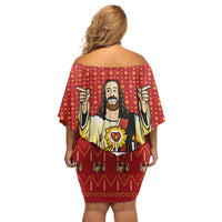 Jesus Birthday Christmas Off Shoulder Short Dress Funny Xmas Holiday Patterns - Wonder Print Shop